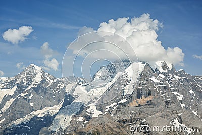 The most iconic peak of Bernese Alps, Mount Jungfrau Stock Photo