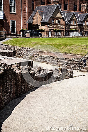 The most important Roman feature is the amphitheatre just outside the walls which is undergoing archaeological investigation Editorial Stock Photo