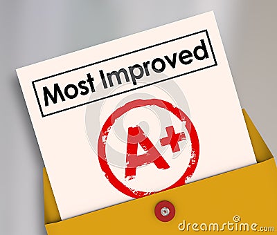 Most Improved Report Card Grade Score Increase Better Results Stock Photo