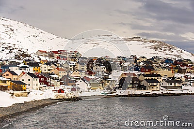 The lovely coastal town and port of Honningsvag, Norway near Nordkapp Stock Photo
