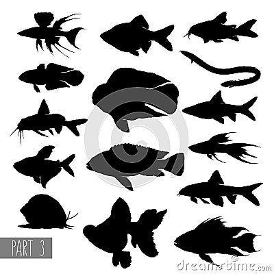 Most popular aquarium fish silhouettes Vector Illustration