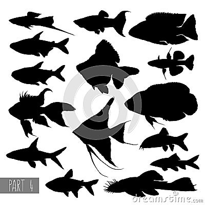 Most popular aquarium fish silhouettes Vector Illustration