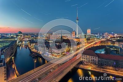 Most popular Berlin panorama view at night with stars Editorial Stock Photo