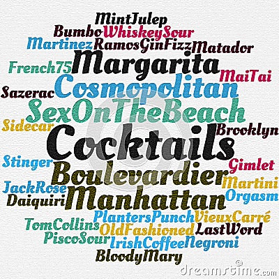 Most popular cocktails word cloud Stock Photo