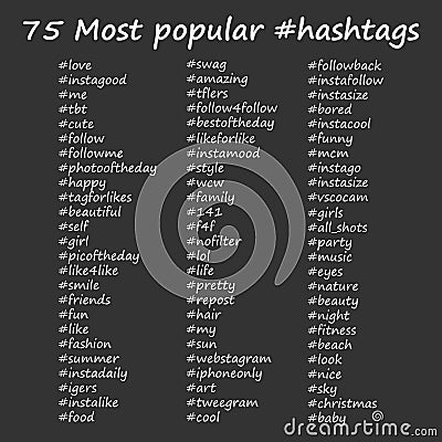 Most popular hashtags in hand drawn style. Vector Illustration