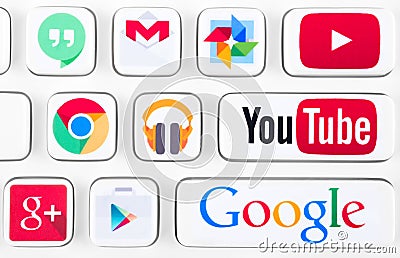 Most popular logotypes of Google applications Editorial Stock Photo