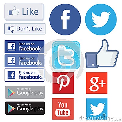 Fb,facebook,twitter,like find youtube and pinterest logos Vector Illustration