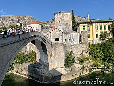 Mostar, Bosnia and Herzegovina, Bridge and Old Town Editorial Stock Photo