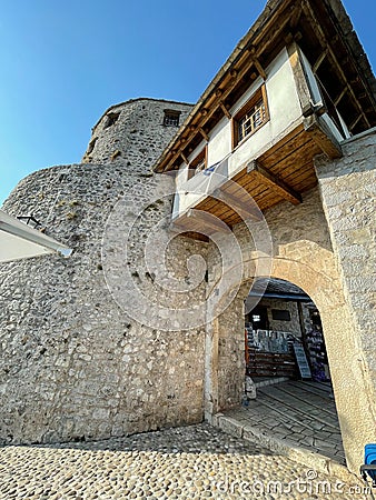 Mostar, Bosnia and Herzegovina, Bridge and Old Town Editorial Stock Photo