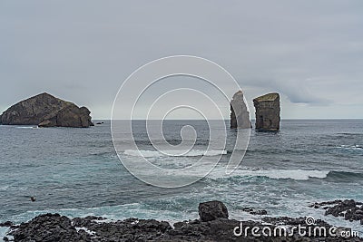 Mosteiros beach, volcanic sand beach in Sao Miguel, Azores Stock Photo