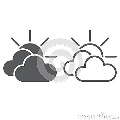 Mostly cloudy weather icon. solid and outline vector isolated on white. Vector Illustration