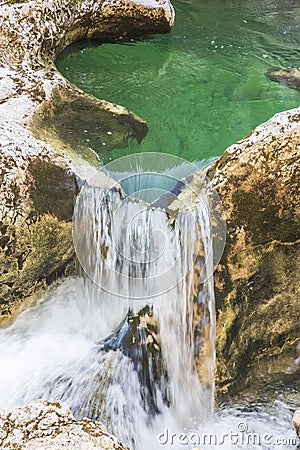 Mostnica gorge with many waterfall in Slovenia. Stock Photo