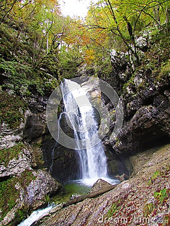Mostnica waterfall in Voje valley near Bohinj in Gorenjska, Slovenia Stock Photo