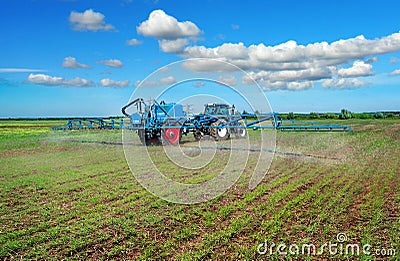 Mostys`kyi district, Lviv region, Ukraine - September 05, 2019: Agricultural machinery presentation - New Holland, new blue Editorial Stock Photo