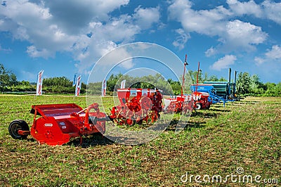 Mostys`kyi district, Lviv region, Ukraine - September 05, 2019: Agricultural machinery presentation, seeders Gaspardo at the Editorial Stock Photo