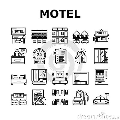 Motel Comfort Service Collection Icons Set Vector Vector Illustration