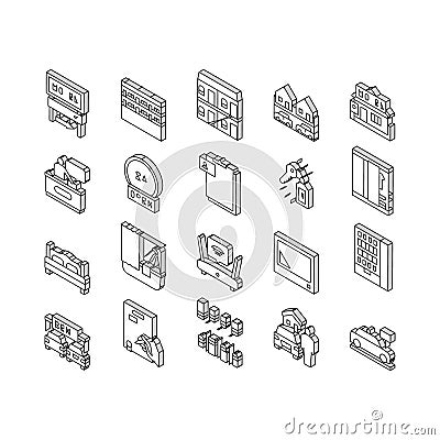 Motel Comfort Service Collection isometric icons set vector Vector Illustration