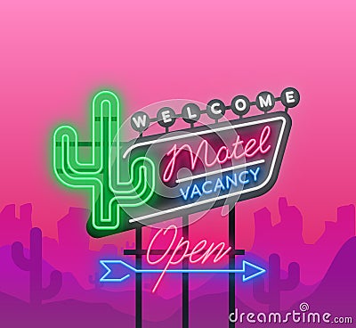 Motel is a light billboard. Neon signboard with Motel Vector Illustration