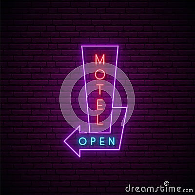 Motel neon signboard. Vector Illustration