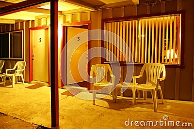 Motel Porch Plastic Chairs Stock Photo