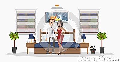 Motel room interior Vector Illustration