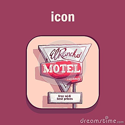 Motel sign icon with name, vacancies, service advertisement Vector Illustration