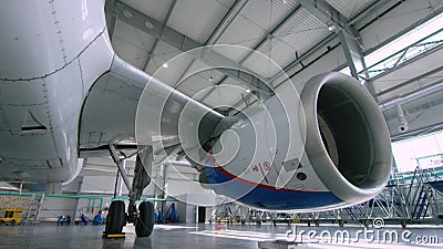 Moteur de l'avion sous l'entretien lourd Moteur d'avion moderne d'avion de passagers Front View Entrée d'air d'avions clips vidéos Moteur de l'avion sous l'entretien lourd Moteur d'avion moderne d'avion de passagers Front View Entrée d'air d'avions clips vidéos