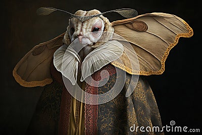 Moth in renaissance clothes, created with Generative AI technology Stock Photo