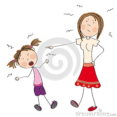 Mother angry with her naughty daughter telling her off Vector Illustration