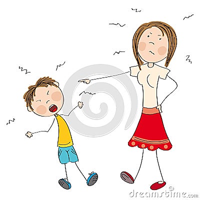 Mother angry with her naughty son, telling him off Vector Illustration