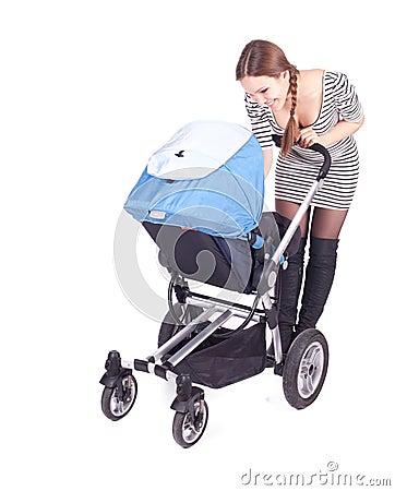 Mother with baby buggy (stroller) Stock Photo