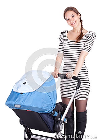 Mother with baby buggy (stroller) Stock Photo