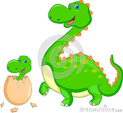 Mother and baby dinosaur hatching Vector Illustration