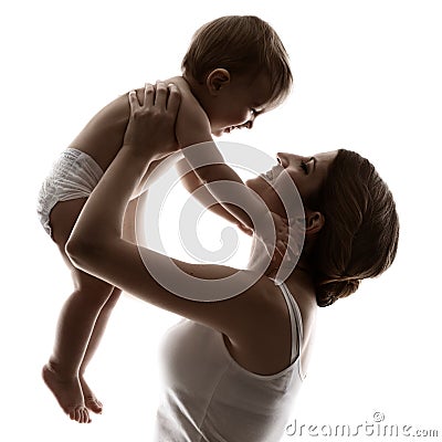 Mother baby, hapy family raising up child Stock Photo