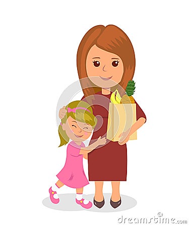 Mother and baby shopping. Concept infographics proper nutrition Vector Illustration