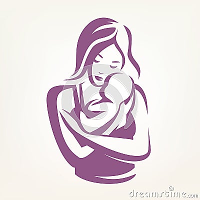 Mother and baby stylized vector symbol Vector Illustration