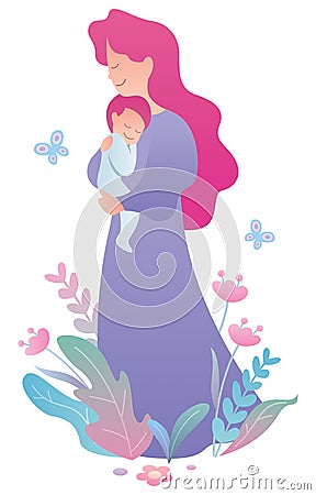 Mother and Baby on White Vector Illustration