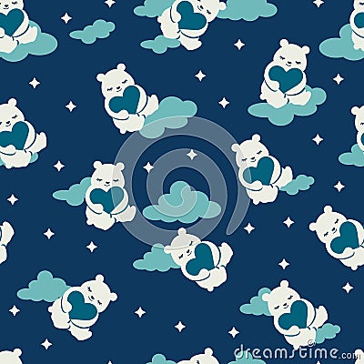 Mother Bears Love Vector Graphic Cartoon Seamless Pattern Vector Illustration