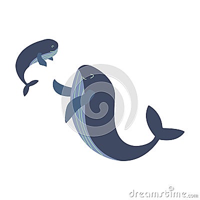 Mother blue whale looking at her child. Vector Vector Illustration