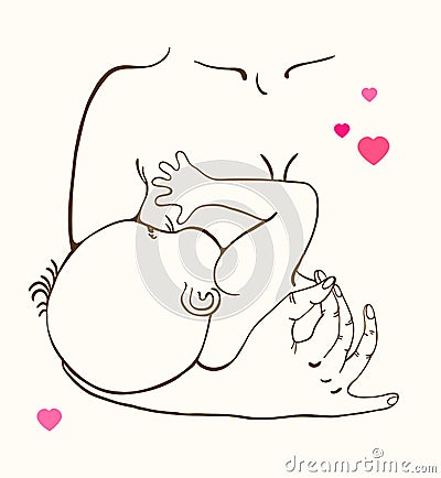 Mother breast feeding and cute baby Vector Illustration