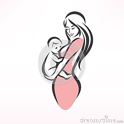 Mother breast feeding her baby Vector Illustration