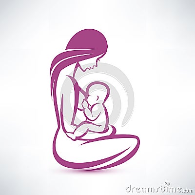 Mother breast feeding her baby Vector Illustration