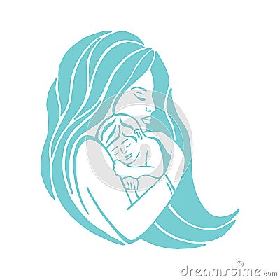 Mother breastfeeding her baby symbol.Breastfeeding coalition emblem, breastfeeding mother support icon Vector Illustration