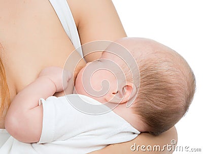 Mother breastfeeding infant child baby girl with breast milk Stock Photo