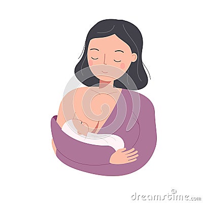 Mother breastfeeding little child. Mom with baby. Woman nurse toddler. Parenting concept Vector Illustration