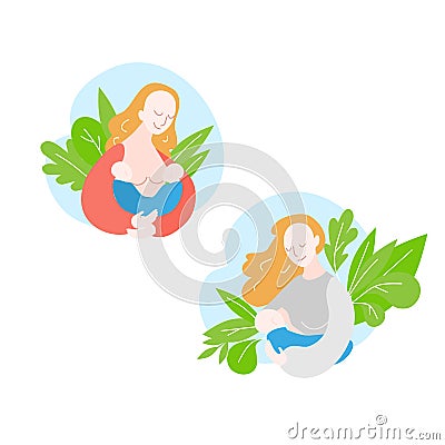 Mother during breastfeeding twins Vector Illustration