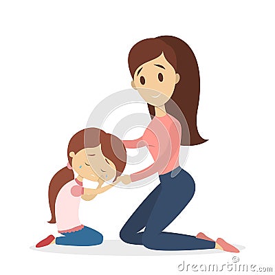 Mother calming sad girl. Vector Illustration