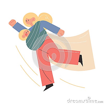 Mother carrying small child in sling and hurrying up to make all duties Vector Illustration