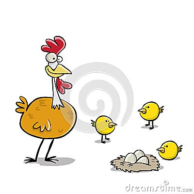 Mother chicken and baby yellow chicks Stock Photo