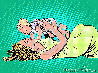 Mother child childhood motherhood happy Vector Illustration